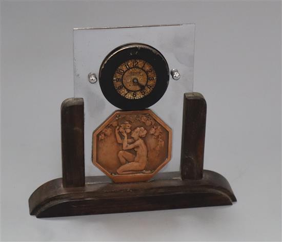 A Jaeger mantel timepiece, with copper Art Nouveau plaque height 14.5cm